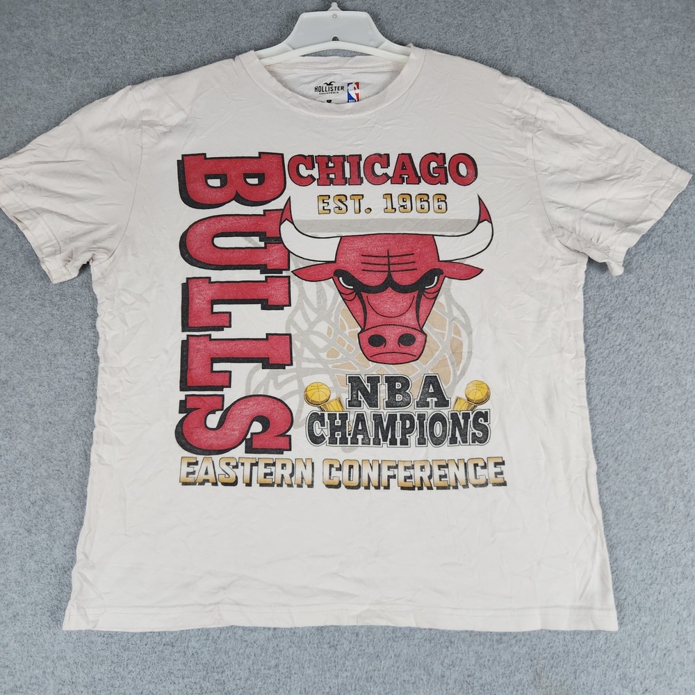 VTG Inspired Chicago Bulls T-Shirt Mens Large Beige Hollister NBA Basketball Tee